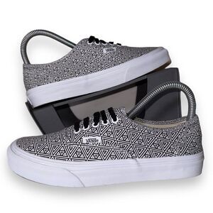 Vans Authentic Slim Skate Sneakers "Geometric" White / Black Women's 6.5